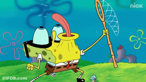 SpongeBob Sticking Tongue Out With Fishing Net GIF