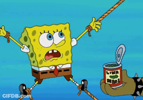 SpongeBob Tied To Rope With Lima Beans Can GIF