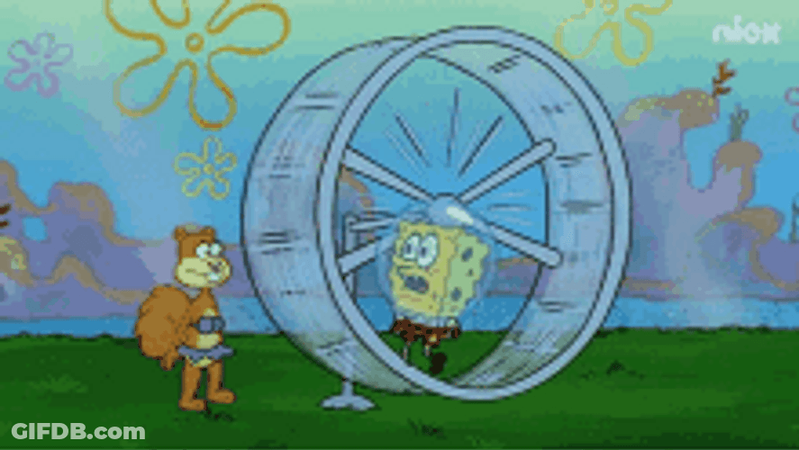 Spongebob Tired Working Out Hamster Wheel Sandy GIF