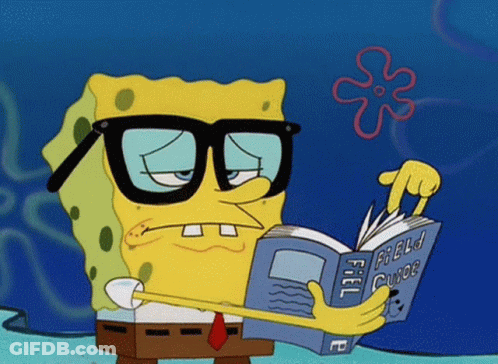 Spongebob Wearing Glasses Is Reading A Book Titled Field Guide GIF