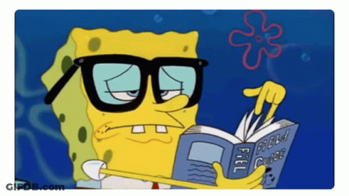 Spongebob Wearing Glasses Is Reading A Book Titled Field Guide GIF