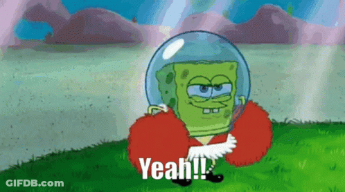 SpongeBob Wearing Helmet And Pom Poms Says Yeah GIF