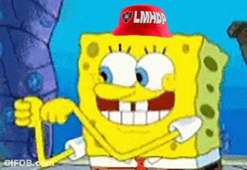 Spongebob Wearing Red Hat Saying LMHDP GIF