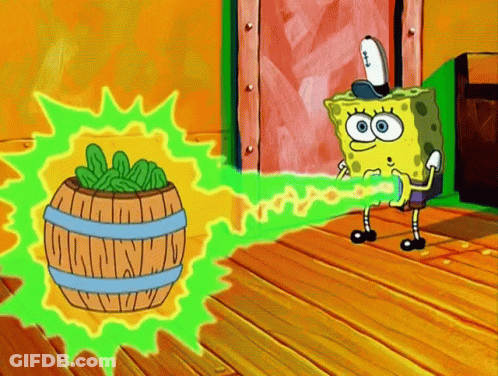 SpongeBob With Barrel Of Green Beans GIF
