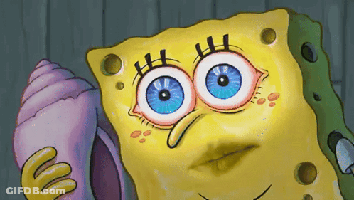 SpongeBob With Blue Eyes Holding Seashell GIF