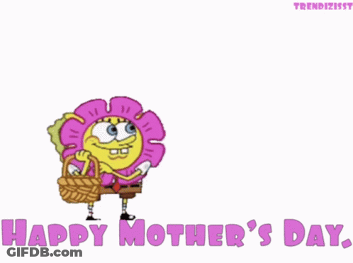 SpongeBob With Flower Happy Mothers Day GIF
