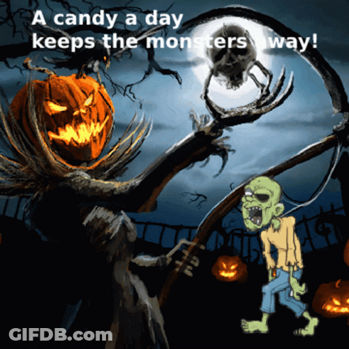 Spooky Friday Pumpkinhead Holding Skull GIF