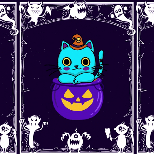 Spooky Month Animated Witch Cat Pumpkin Monsters GIF