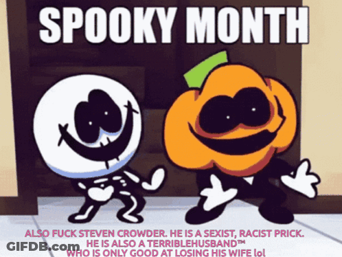 Spooky Month Poster With Skeleton And Pumpkin GIF