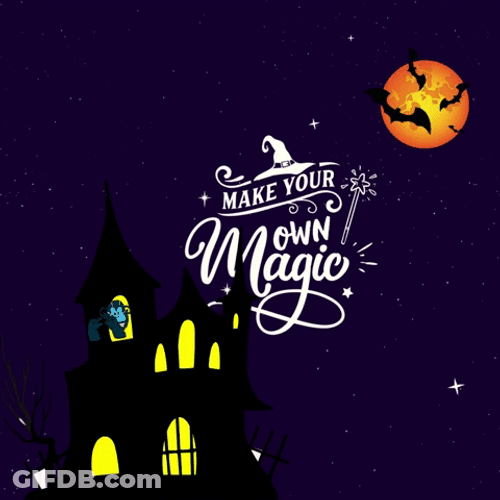 Spooky Month Starry Night Monkey Witch Castle GIF
