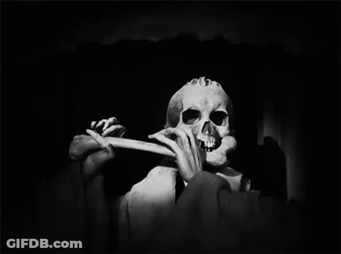 Spooky Scary Skeletons Playing Flute Using Bones GIF