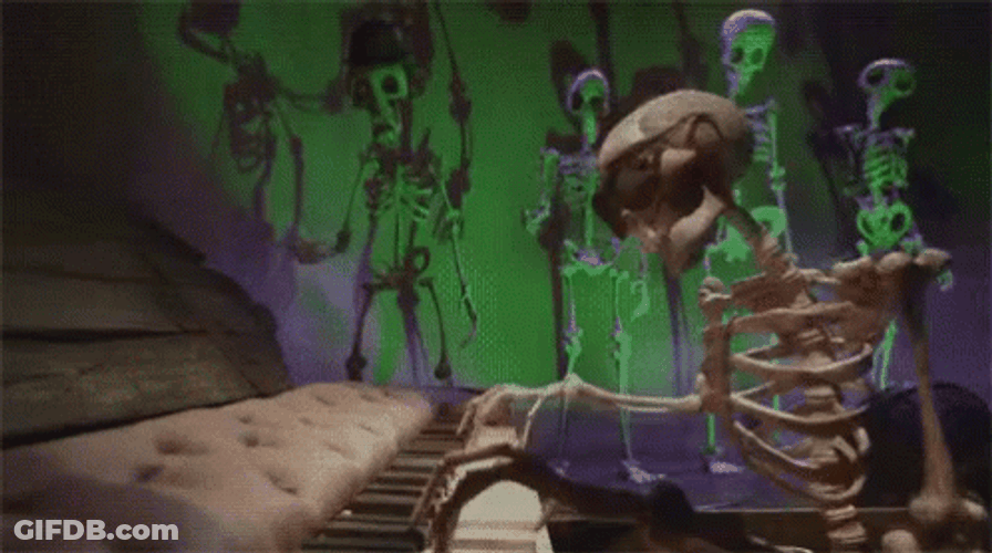 Spooky Scary Skeletons Playing Piano GIF