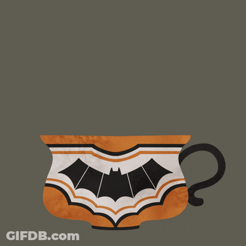 Spooky Season Black Cat Inside Bat Tea Cup GIF
