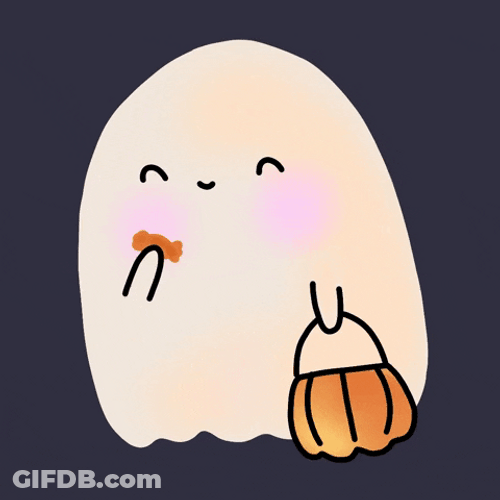 Spooky Season Cute Ghost Eating Halloween Candy GIF