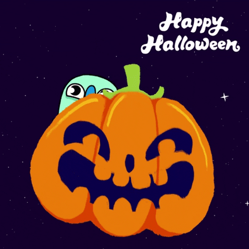 Spooky Season Happy Halloween With Bird And Pumpkin GIF