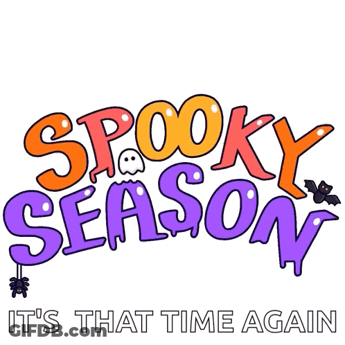 Spooky Season Logo With Cat And Bats GIF