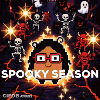 Spooky Season Poster With Skeletons And Demons GIF