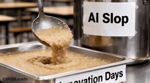 Spoon Being Poured Into Pan Next To Al Stop Sign GIF
