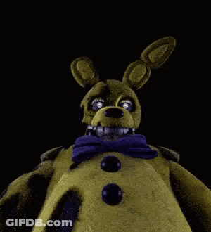 Spring Bonnie From Five Nights At Freddy's With Purple Bow Tie And Glowing Eyes GIF