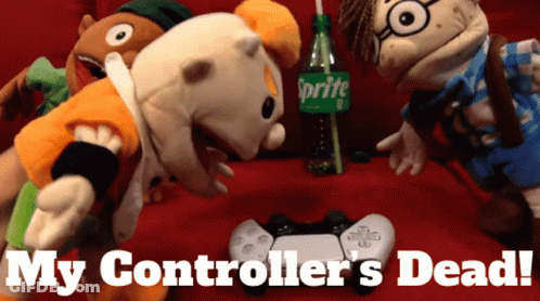 Sprite Bottle Next To Controller Saying My Controller's Dead GIF