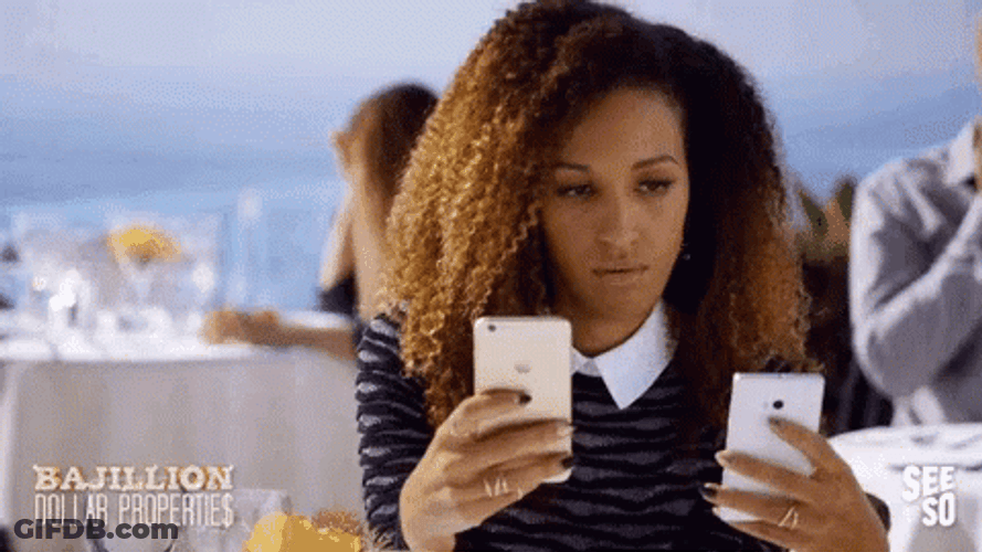 Spunky Teen Double Phone Texting GIF