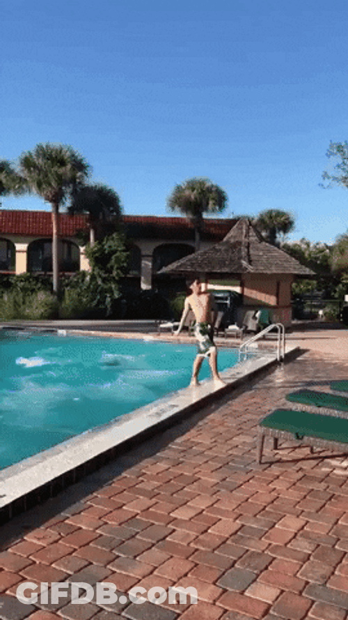 Squad Jumping In Pool Reverse Effect GIF