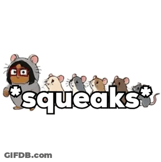 Squeaks Logo Girl In Mouse Costume Beside Mice GIF