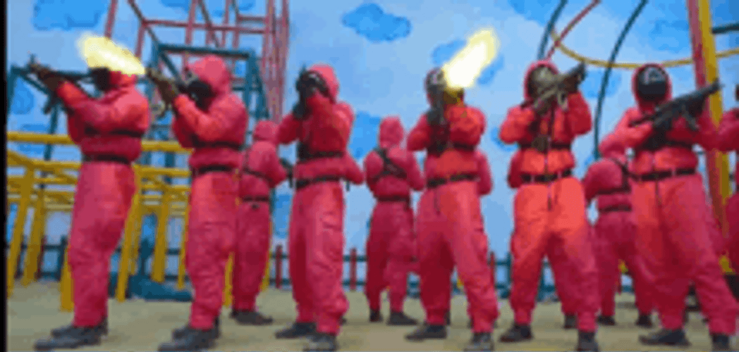 Squid Game Red Men Firing Gun Shooting GIF