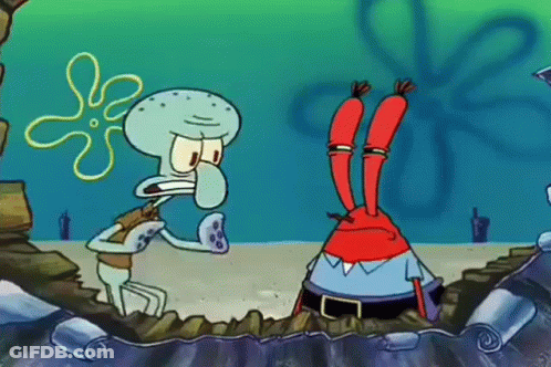 Squidward And Mr. Krabs From Spongebob Squarepants Are Standing Next To Each Other . GIF
