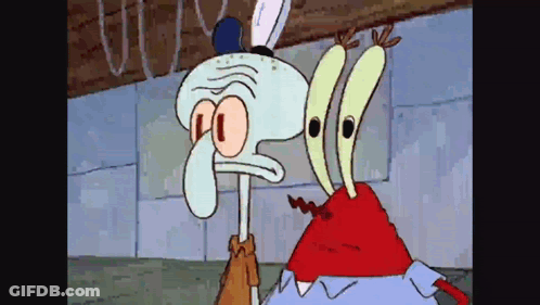 Squidward And Mr. Krabs Standing Together GIF