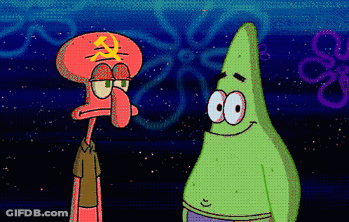 Squidward And Patrick Standing Together GIF