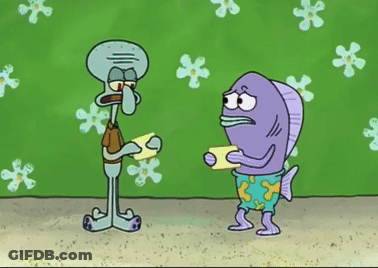 Squidward And Purple Fish From Spongebob Squarepants GIF