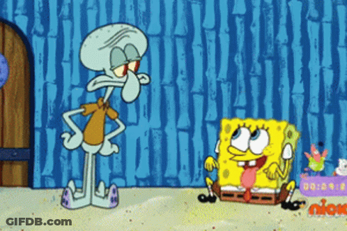 Squidward And Spongebob From Spongebob Squarepants Are Standing Next To Each Other On A Nickelodeon Screen GIF