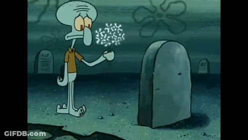 Squidward Blowing Dandelions By Grave GIF
