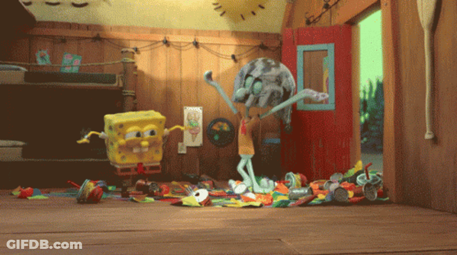 Squidward Dancing And Surprising Spongebob GIF