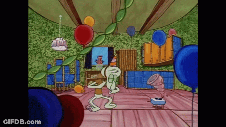 Squidward Dancing With A Party Hat GIF