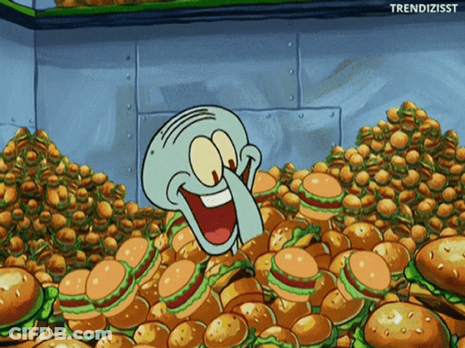 Squidward Eating Many Burgers GIF