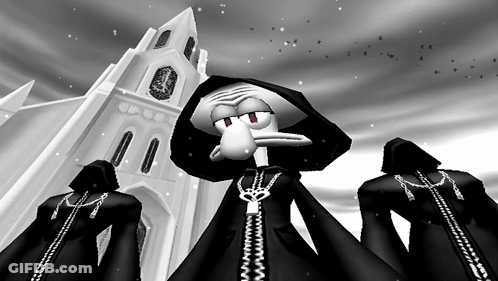 Squidward From Kingdom Hearts Stands In Front Of A White Building GIF
