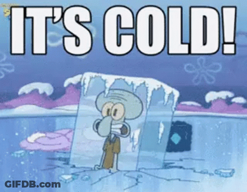 Squidward From Spongebob Is Frozen In Ice With The Words It 'S Cold Below Him GIF