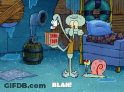 Squidward From Spongebob Is Holding A Box Of Skinny Food GIF