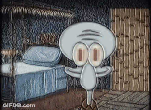 Squidward From Spongebob Is Standing In A Bedroom GIF