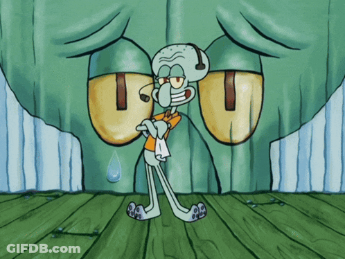 Squidward From Spongebob Is Wearing A Headset And A Towel GIF