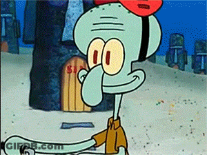 Squidward From Spongebob Is Wearing A Red Hat And Smiling GIF