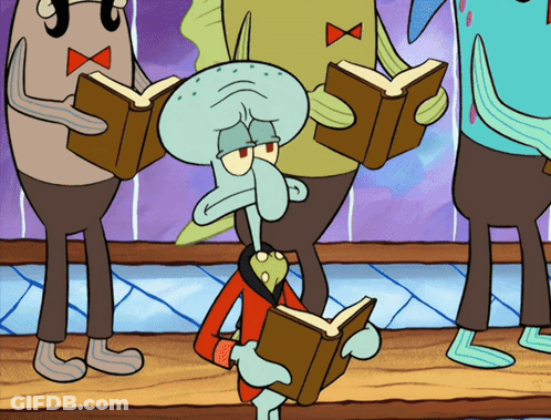 Squidward From Spongebob Reads A Book In A Cartoon Scene GIF