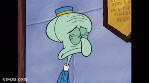 Squidward From Spongebob Squarepants Is Crying In Front Of A Sign GIF