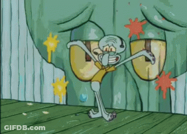 Squidward From Spongebob Squarepants Is Dancing In Front Of A Wall GIF