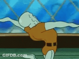 Squidward From Spongebob Squarepants Is Doing A Yoga Pose With His Arms Outstretched GIF