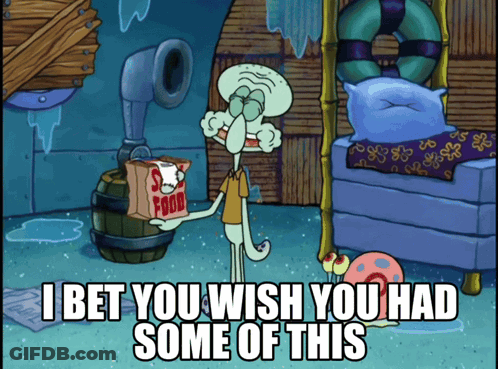 Squidward From Spongebob Squarepants Is Holding A Bag Of Food GIF