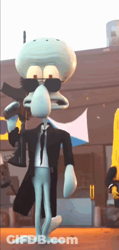 Squidward From Spongebob Squarepants Is Holding A Gun And Wearing Sunglasses GIF