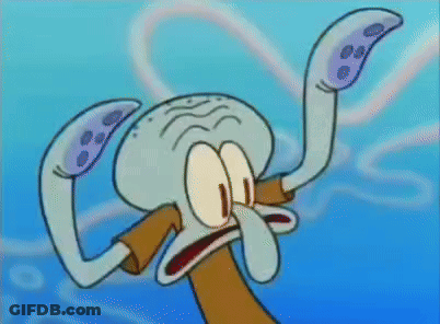 Squidward From Spongebob Squarepants Is Holding A Red Object GIF